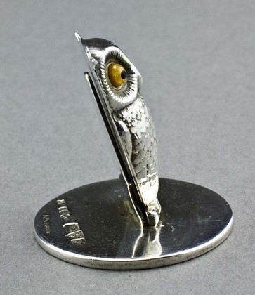 Sampson Mordan Antique Silver Owl Menu Holders (set of 4)